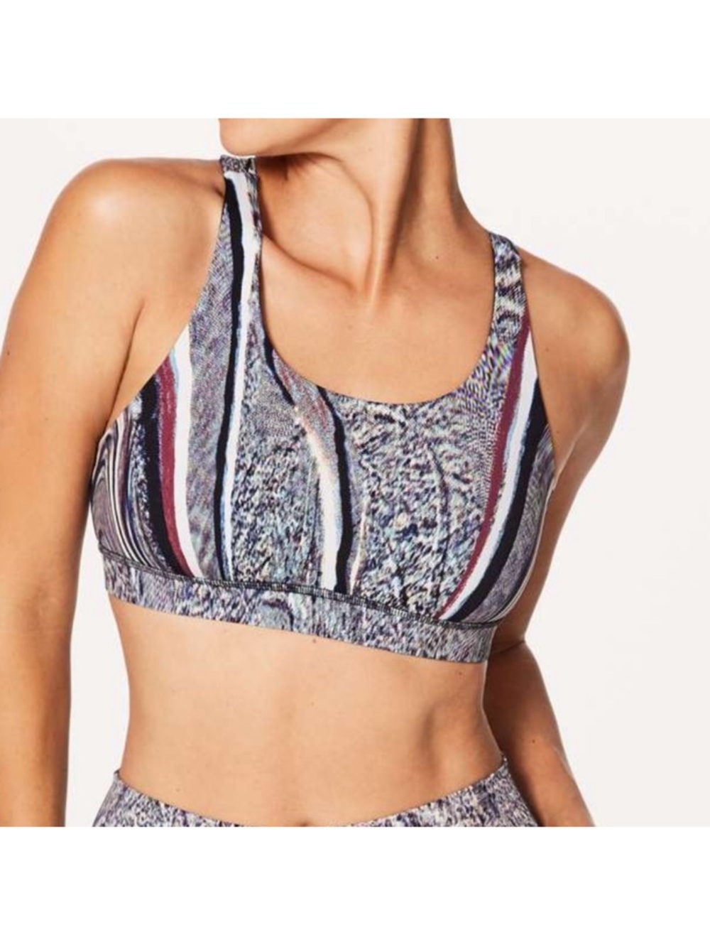 lululemon athletica Striped Black, White & Burgundy Sports Bra